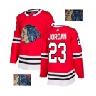 Adidas Chicago Blackhawks #23 Michael Jordan Authentic Red Fashion Gold NHL Jersey