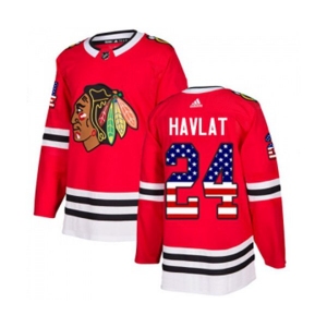 Adidas Chicago Blackhawks #24 Martin Havlat Authentic Red USA Flag Fashion NHL Jersey