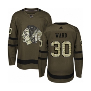 Adidas Chicago Blackhawks #30 Cam Ward Authentic Green Salute to Service NHL Jersey