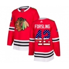 Adidas Chicago Blackhawks #42 Gustav Forsling Authentic Red USA Flag Fashion NHL Jersey