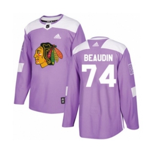 Adidas Chicago Blackhawks #74 Nicolas Beaudin Authentic Purple Fights Cancer Practice NHL Jersey