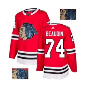 Adidas Chicago Blackhawks #74 Nicolas Beaudin Authentic Red Fashion Gold NHL Jersey