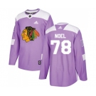 Adidas Chicago Blackhawks #78 Nathan Noel Authentic Purple Fights Cancer Practice NHL Jersey