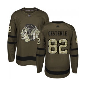 Adidas Chicago Blackhawks #82 Jordan Oesterle Authentic Green Salute to Service NHL Jersey