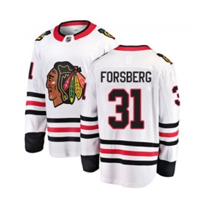 Chicago Blackhawks #31 Anton Forsberg Fanatics Branded White Away Breakaway NHL Jersey