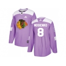 Men Adidas Chicago Blackhawks #8 Bill Mosienko Purple Authentic Fights Cancer Stitched NHL Jersey