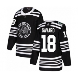 Men's Adidas Chicago Blackhawks #18 Denis Savard Authentic Black 2019 Winter Classic NHL Jersey
