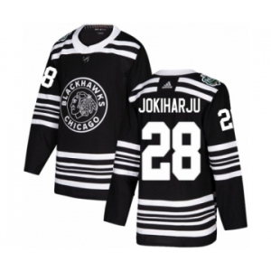 Men's Adidas Chicago Blackhawks #28 Henri Jokiharju Authentic Black 2019 Winter Classic NHL Jersey