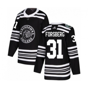 Men's Adidas Chicago Blackhawks #31 Anton Forsberg Authentic Black 2019 Winter Classic NHL Jersey