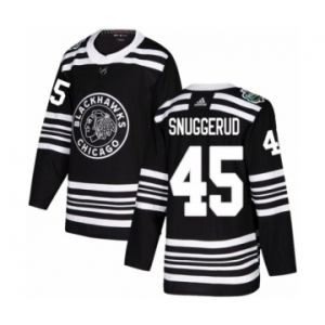 Men's Adidas Chicago Blackhawks #45 Luc Snuggerud Authentic Black 2019 Winter Classic NHL Jersey
