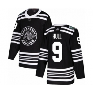 Men's Adidas Chicago Blackhawks #9 Bobby Hull Authentic Black 2019 Winter Classic NHL Jersey