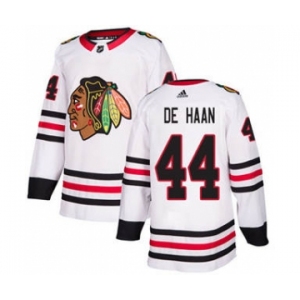 Men's Blackhawks #44 Calvin De Haan White Road Authentic Stitched Hockey Jersey