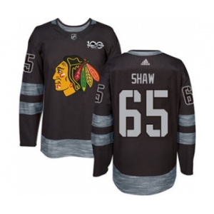 Men's Blackhawks #65 Andrew Shaw Black 1917-2017 100th Anniversary Stitched Hockey Jersey