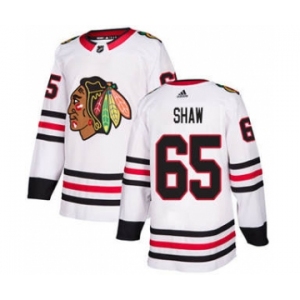 Men's Blackhawks #65 Andrew Shaw White Road Authentic Stitched Hockey Jersey