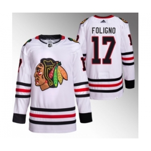 Men's Chicago Blackhawks #17 Nick Foligno White Stitched Hockey Jersey