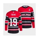 Men's Chicago Blackhawks #19 Jonathan Toews Red Black 2022 Reverse Retro Stitched Jersey