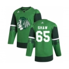 Men's Chicago Blackhawks #65 Andrew Shaw 2020 St. Patrick's Day Stitched Hockey Jersey Green