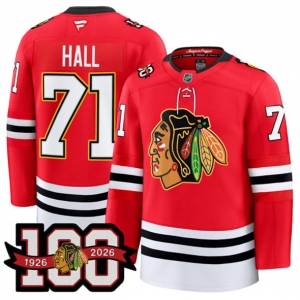 Men's Chicago Blackhawks #71 Taylor Hall Red 2025 Home 100th Anniversary Stitched Hockey Jersey