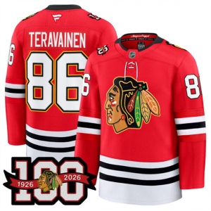 Men's Chicago Blackhawks #86 Teuvo Teravainen Red 2025 Home 100th Anniversary Stitched Hockey Jersey Men's Chicago Blackhawks #86 Teuvo Teravainen Red 2025 Home 100th Anniversary Stitched Hockey Jersey
