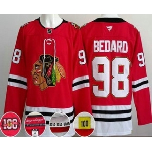Men's Chicago Blackhawks #98 Connor Bedard Red 100 Years Anniversary Authentic Jersey