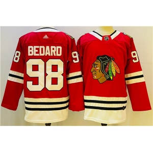 Men's Chicago Blackhawks #98 Connor Bedard Red Black Stitched Jersey