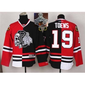 NHL Chicago Blackhawks #19 Jonathan Toews Red Black Split 2015 Stanley Cup Champions jerseys