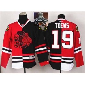 NHL Chicago Blackhawks #19 Jonathan Toews Red Black Split Red Shull 2015 Stanley Cup Champions jerseys