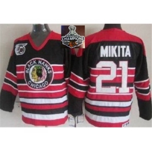 NHL Chicago Blackhawks #21 Stan Mikita Red Black 75TH CCM 2015 Stanley Cup Champions jerseys