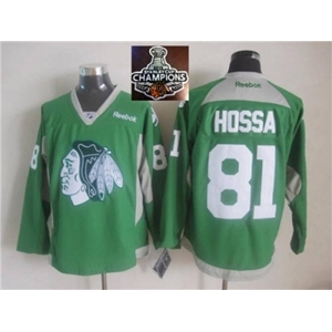 NHL Chicago Blackhawks #81 Marian Hossa Green Practice 2015 Stanley Cup Champions jerseys