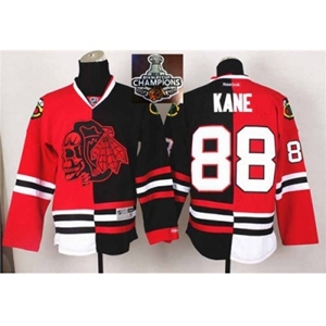 NHL Chicago Blackhawks #88 Patrick Kane Red Black Split Red Shull 2015 Stanley Cup Champions jerseys