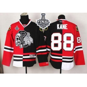NHL Chicago Blackhawks #88 Patrick Kane Red-Black Split White Skull 2015 Stanley Cup Stitched Jerseys
