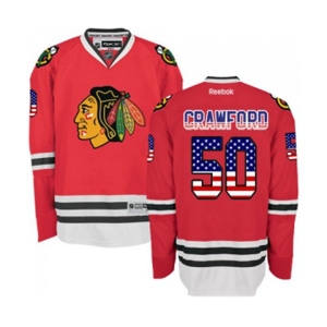 Reebok Chicago Blackhawks #50 Corey Crawford Premier Red USA Flag Fashion NHL Jersey