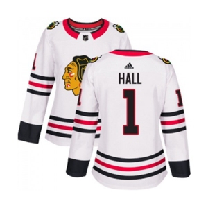 Women Adidas Chicago Blackhawks #1 Glenn Hall Authentic White Away NHL Jersey