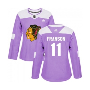 Women Adidas Chicago Blackhawks #11 Cody Franson Authentic Purple Fights Cancer Practice NHL Jersey