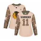 Women Adidas Chicago Blackhawks #11 Jordan Schroeder Authentic Camo Veterans Day Practice NHL Jersey
