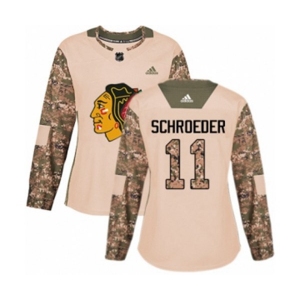 Women Adidas Chicago Blackhawks #11 Jordan Schroeder Authentic Camo Veterans Day Practice NHL Jersey