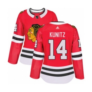 Women Adidas Chicago Blackhawks #14 Chris Kunitz Authentic Red Home NHL Jersey