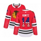 Women Adidas Chicago Blackhawks #14 Chris Kunitz Authentic Red USA Flag Fashion NHL Jersey
