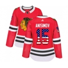 Women Adidas Chicago Blackhawks #15 Artem Anisimov Authentic Red USA Flag Fashion NHL Jersey