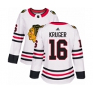 Women Adidas Chicago Blackhawks #16 Marcus Kruger Authentic White Away NHL Jersey