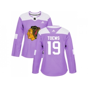 Women Adidas Chicago Blackhawks #19 Jonathan Toews Purple Authentic Fights Cancer Stitched NHL Jersey