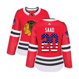 Women Adidas Chicago Blackhawks #20 Brandon Saad Authentic Red USA Flag Fashion NHL Jersey