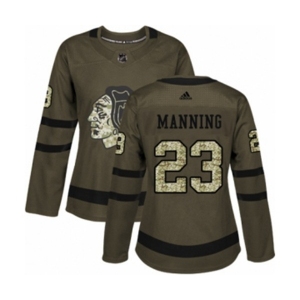 Women Adidas Chicago Blackhawks #23 Brandon Manning Authentic Green Salute to Service NHL Jersey