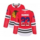 Women Adidas Chicago Blackhawks #23 Brandon Manning Authentic Red USA Flag Fashion NHL Jersey