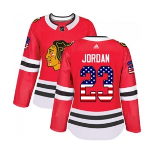 Women Adidas Chicago Blackhawks #23 Michael Jordan Authentic Red USA Flag Fashion NHL Jersey