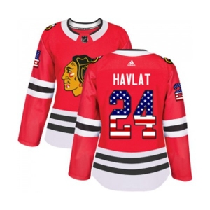 Women Adidas Chicago Blackhawks #24 Martin Havlat Authentic Red USA Flag Fashion NHL Jersey