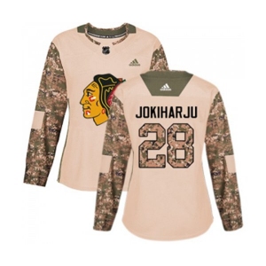 Women Adidas Chicago Blackhawks #28 Henri Jokiharju Authentic Camo Veterans Day Practice NHL Jersey