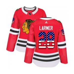 Women Adidas Chicago Blackhawks #28 Steve Larmer Authentic Red USA Flag Fashion NHL Jersey