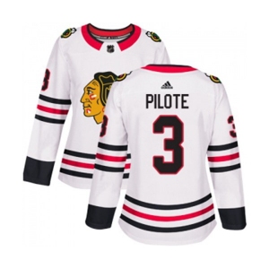 Women Adidas Chicago Blackhawks #3 Pierre Pilote Authentic White Away NHL Jersey