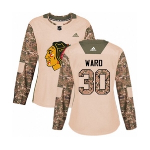 Women Adidas Chicago Blackhawks #30 Cam Ward Authentic Camo Veterans Day Practice NHL Jersey